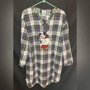 Vintage Disney World Plaid Flannel Pj Shirt Sleep Mickey Mouse Nightgown L/XL